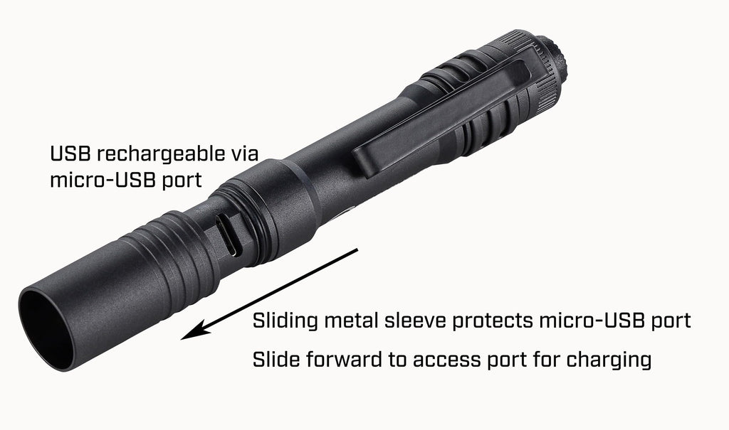 Streamlight 66601 MicroStream USB 250-Lumen 1150-Candela EDC Ultra-Compact LED Flashlight with Rechargeable Battery, Clear Retail Packaging, Black