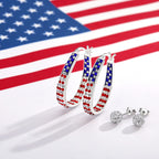 Silver Plated Oval Inside Out Crystal Hoop Earrings For Women Patriotic Earrings Fashion Jewelry
