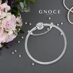 GNOCE Stainless Steel Snake Chain Charm Bracelet W/Safety Gift for Women(7.5in)