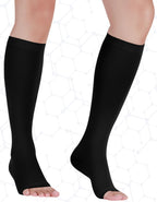 +MD 2 Pairs 20-30 mmHg Compression Socks for Women & Men, Knee High Open Toe Stockings, Graduated Support & Comfort Hose Nude/ Black, 3X-Large
