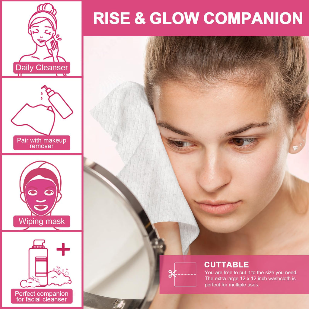 FACEMADE 120 Count XXL Disposable Face Towels 12" × 12", 100% USDA Biobased Face Towelettes Disposable, Clean Facial Towels for Makeup and Clean Skin, Super Soft and Thick Dry Wipes Club