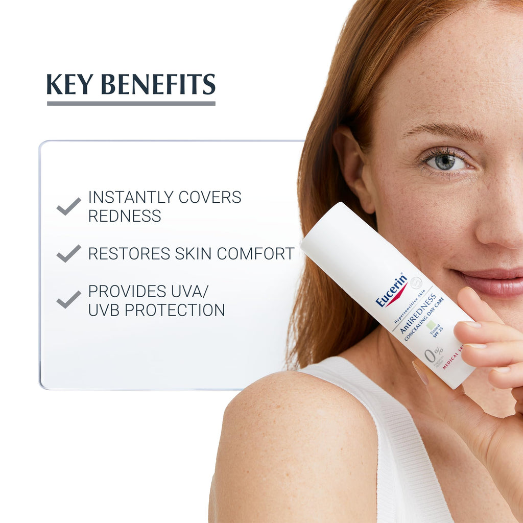 Eucerin AntiRedness Concealing Day Cream SPF30 50ml, Tinted Moisturiser for Hypersensitive Skin, Redness-Reducing Tinted SPF, Instant Soothing and Long-Lasting Skin Tint