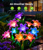 LETMY 8 Pack Solar Garden Lights, Solar Flower Lights with 6 Head Bigger Lily Lights, IP65 Waterproof Solar Lights Outdoor, Decorative Lights for Garden, Patio, Yard, Flower Bed