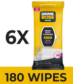 Grime Boss Heavy Duty Wipes (6 x 30ct) | Wet Wipes Used for Hands, Equipment, Tools, Garden, Automotive| Easily Removes Oil, Grease, & Dirt
