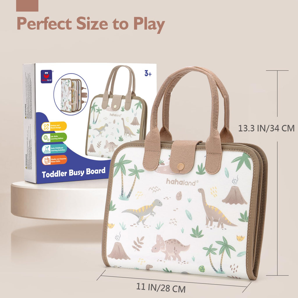 hahaland Montessori Busy Board for Toddlers Boy Toys Birthday Gift - Travel Toys - Dinosaur, Alphabet, Number, Shape, Drawing, Life Skills