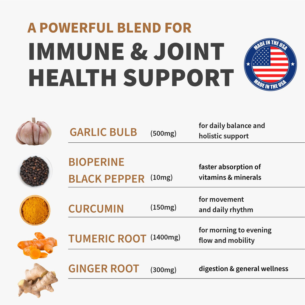 4-in-1 Turmeric Joint Support Supplements with Garlic and BioPerine - 2360 mg High Potency Herbal Blend for Mobility, Everyday Flexibility, Digestive Comfort, Active Aging Support (120ct, Pack of 3)