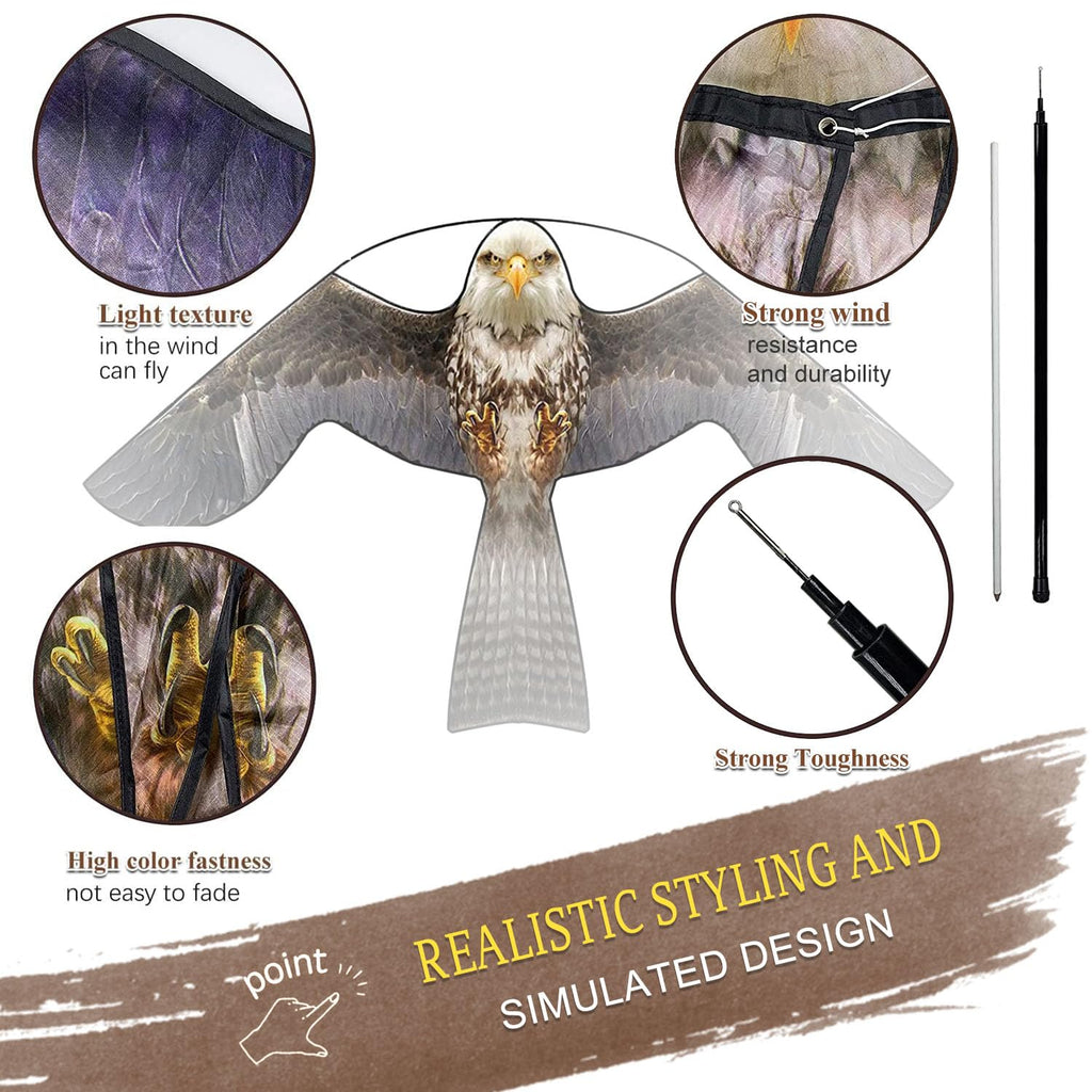 Flerigh Bird Hawk Flying Kite with Pole Crops Farm Protector Bird Scarer Flying Kite with 4m Pole-Style B