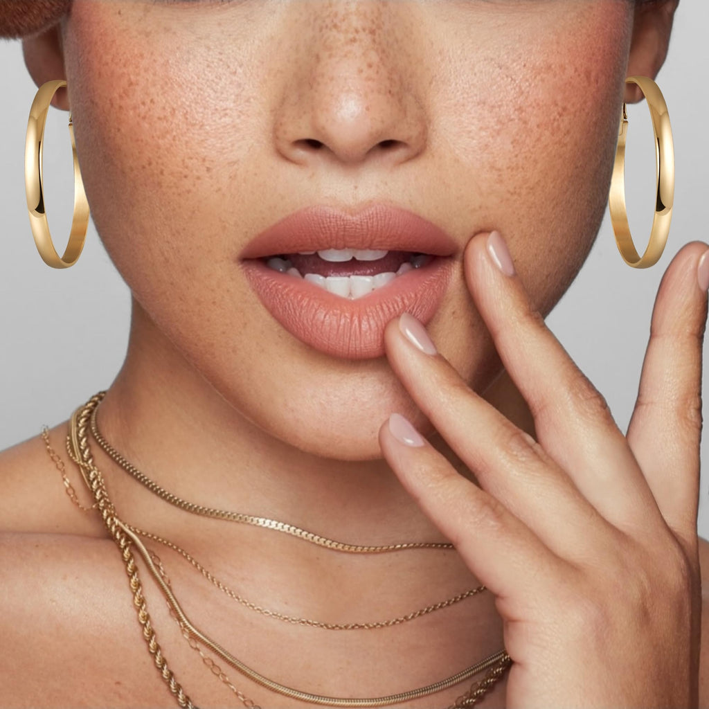 Jewlpire 14K Gold Plated Hoop Earrings for Women, Lightweight 14K Gold Plated Hoops Earring, 5mm Width Medium Hoops Earrings for Women Trendy 40 mm