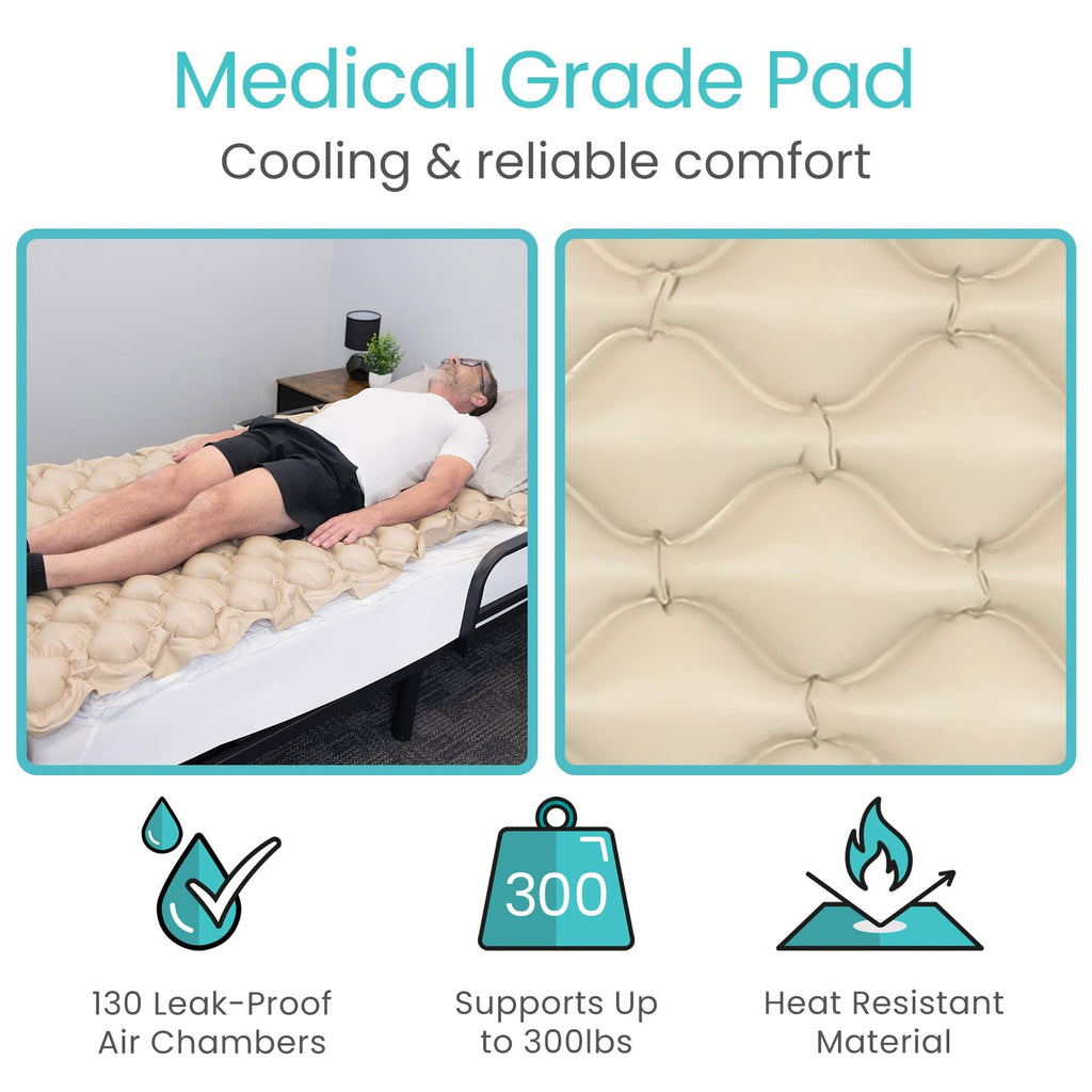 Vive Alternating Air Pressure Mattress Pad Replacement - The Original Bed Sore Prevention Solution - Hospital & Home Mattress Topper - Includes Waterproof Inflatable Ulcer Cushion Pad, Heat Resistant