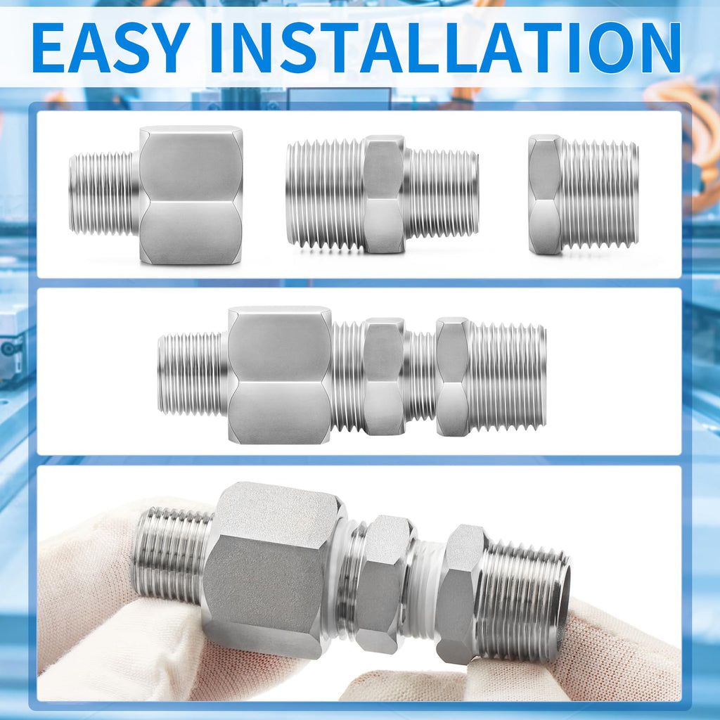 ChillWaves 304 Stainless Steel Pipe Fitting, Reducer Hex Bushing 1/2" NPT Male x 3/8" NPT Female Thread Adapter(12-PACK)