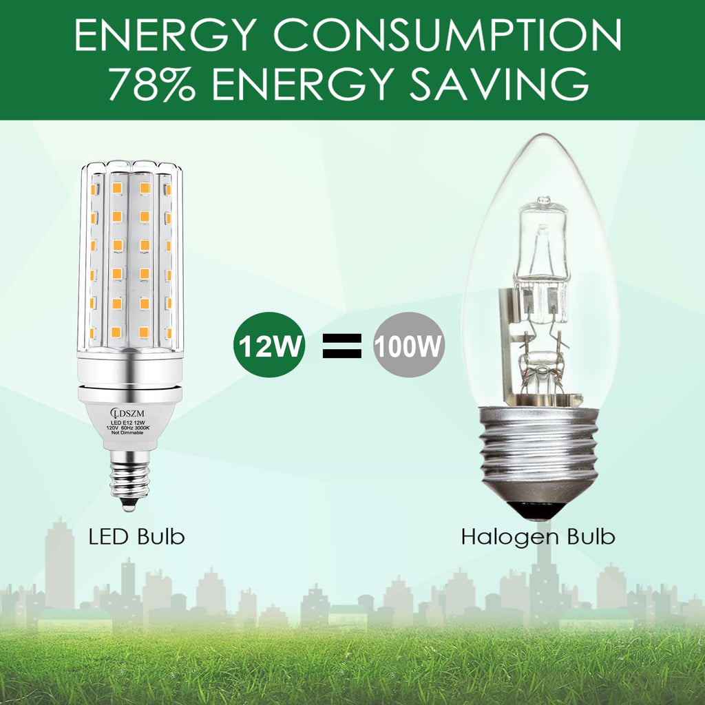 LDSZM E12 LED Bulbs 12W Candelabra led Light Bulb,100 Watt Equivalent 1200lm Warm White 3000K E12 Base LED Chandelier Light Bulbs Non-Dimmable LED Corn Bulbs, Pack of 6
