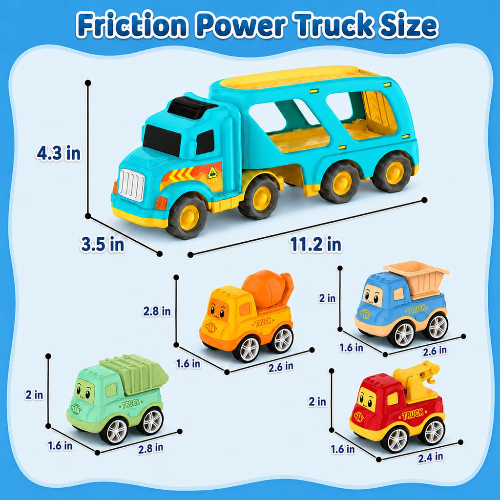 Veslier Toy Trucks for 2 3 4 5Years Old,Construction Transpor Trucks for Toddlers 2-4 Years with 4 Pull Back Cars for Toddlers 2-4,Christmas Birthday Gift for 18M+ 2 3 4 5 Years Old Kids Boys Girls.