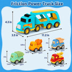 Veslier Toy Trucks for 2 3 4 5Years Old,Construction Transpor Trucks for Toddlers 2-4 Years with 4 Pull Back Cars for Toddlers 2-4,Christmas Birthday Gift for 18M+ 2 3 4 5 Years Old Kids Boys Girls.
