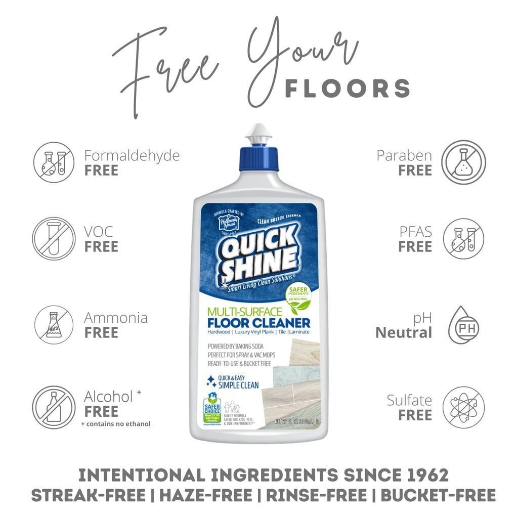 Quick Shine Multi Surface Floor Cleaner 27oz, 6Pk | Ready to Use-Streak Free- No Rinse | Use on Hardwood, Laminate, Luxury Vinyl Plank & Stone | Use in Spray Mops & Vac Mops | Safer Choice Cleaner