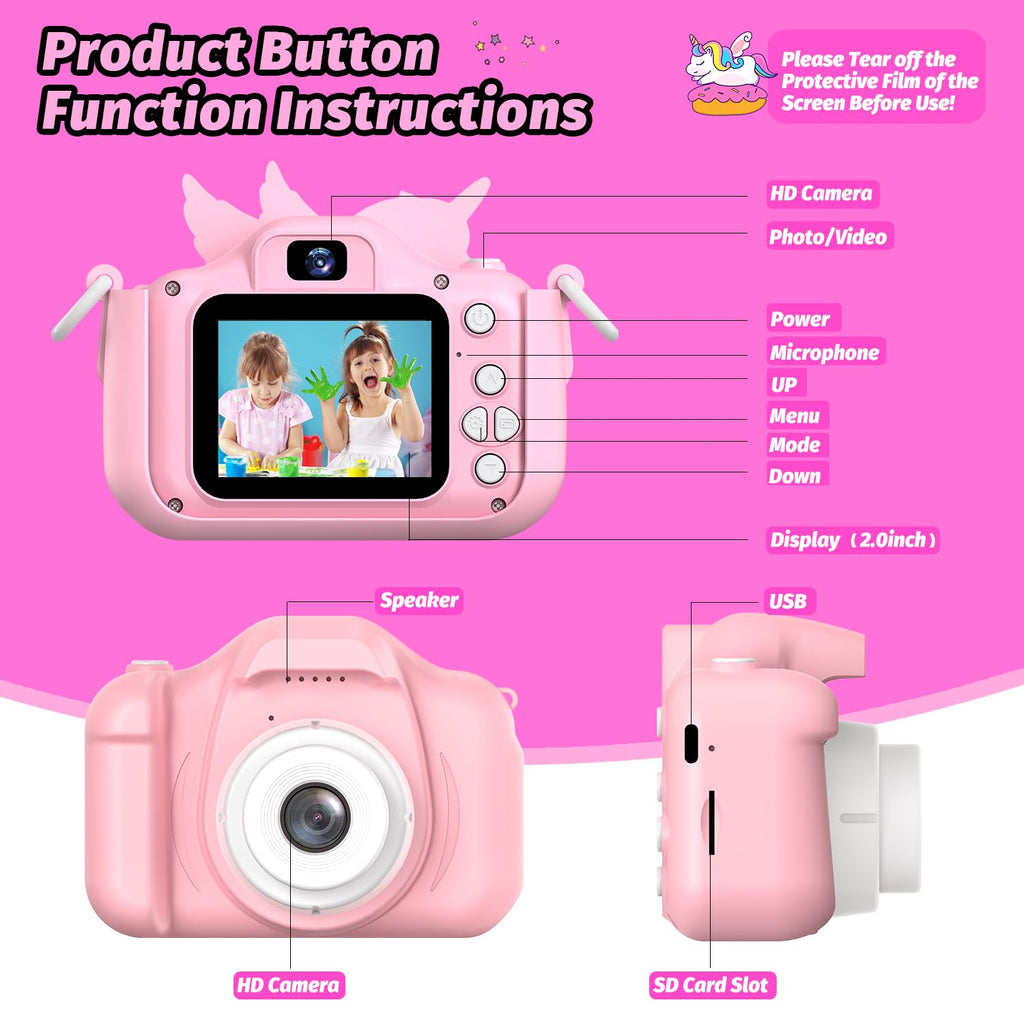 Upgrade Kids Camera for Boys Girls, Toddler Digital Selfie Camera with Cute Protective Cover and SD Card, Christmas Birthday Gifts Toys for 3 4 5 6 7 8 9 10 11 12 Years Old Little Girls and Boys
