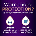 Always Discreet Boutique Incontinence Panty Liners for Bladder Leaks, Size 2, Very Light Absorbency, Long Length, 96 Count (Pack of 2)