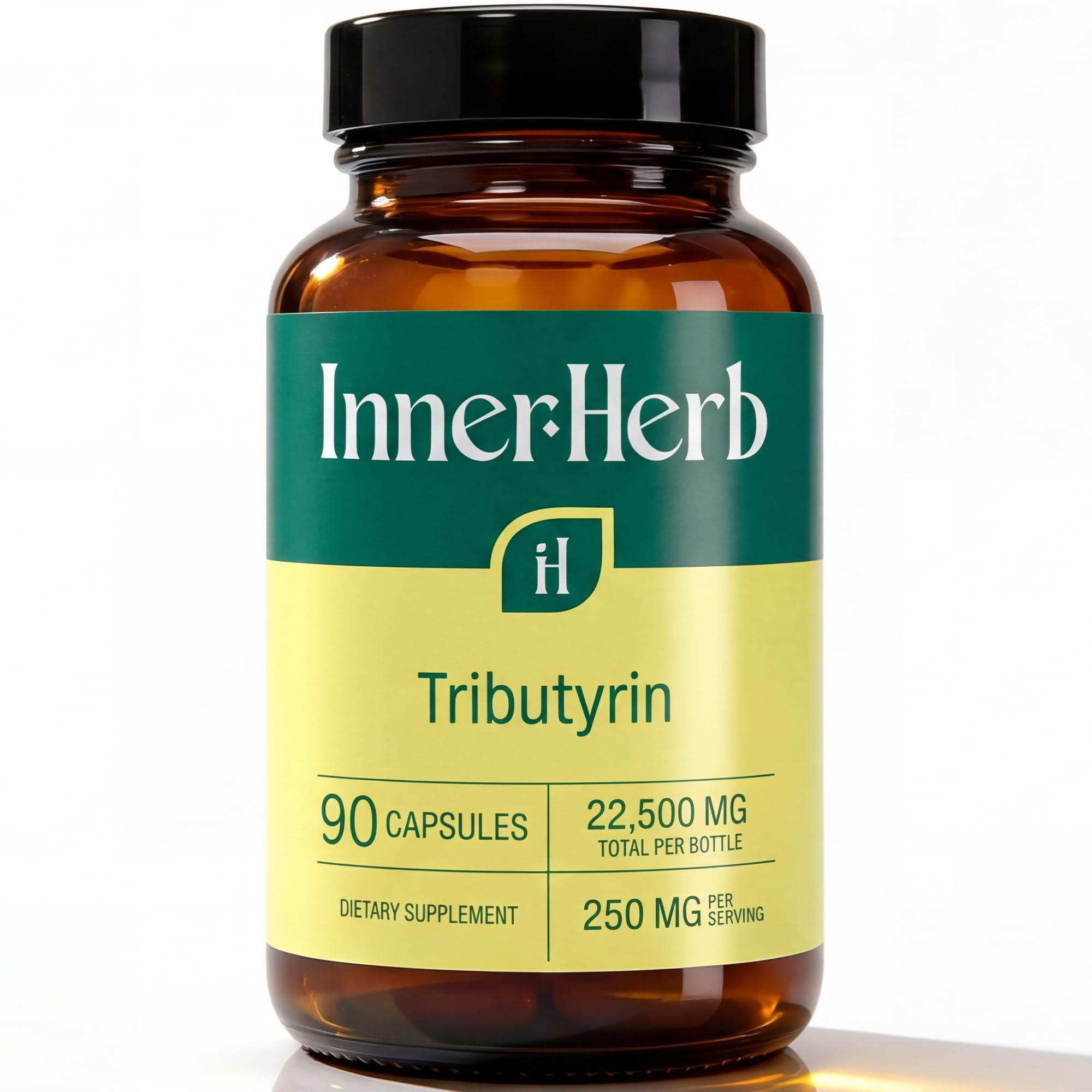 InnerHerb Tributyrin 250mg Supplement | Single Ingredient Tributyrin | 90 Vegan Capsules | Clean Label | Unflavored | 1 Capsule Daily | 90-Day Supply