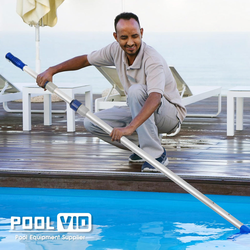 Poolvio 12 FT Telescopic Swimming Pool Pole - Adjustable 2 Piece Aluminum Pool Pole for Pool Cleaning Skimmer Nets Vacuum Heads & Brushes, Strong Grip & Lock