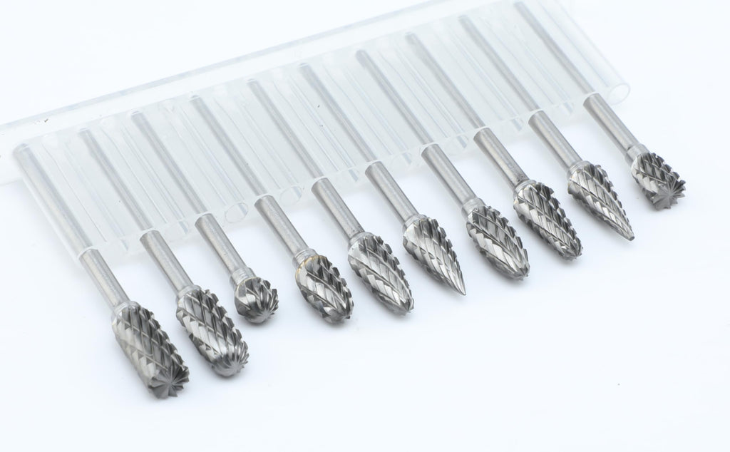 Sworker 10 Pcs Carbide Burr Set 1/8" Shank Compatible with Dremel Milwaukee Bits Rotary Tools Attachment Kit Rasp Drill File Accessories Metal Wood Stone Steel Grinding Carving Cutting Polishing