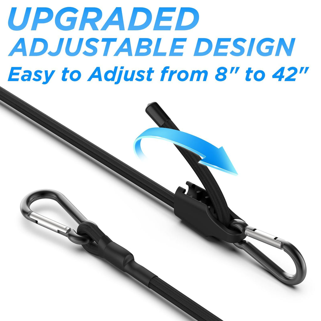 SDTC Tech 36 Inch Adjustable Bungee Cords with Carabiner Hooks, 4 Pack Heavy Duty Outdoor Super Elastic Bungee Straps Easily Adjust from 8" to 42" for Cargo, Bike, Luggage, Carts, Truck