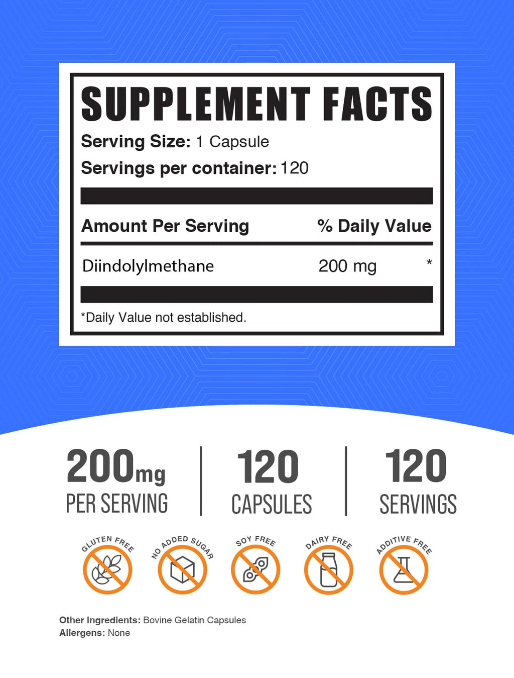 BulkSupplements.com DIM Capsules - Diindolylmethane Capsules for Men & Women, DIM 200mg, Gluten Free, 1 Capsule per Serving, 120 Count (Pack of 1)
