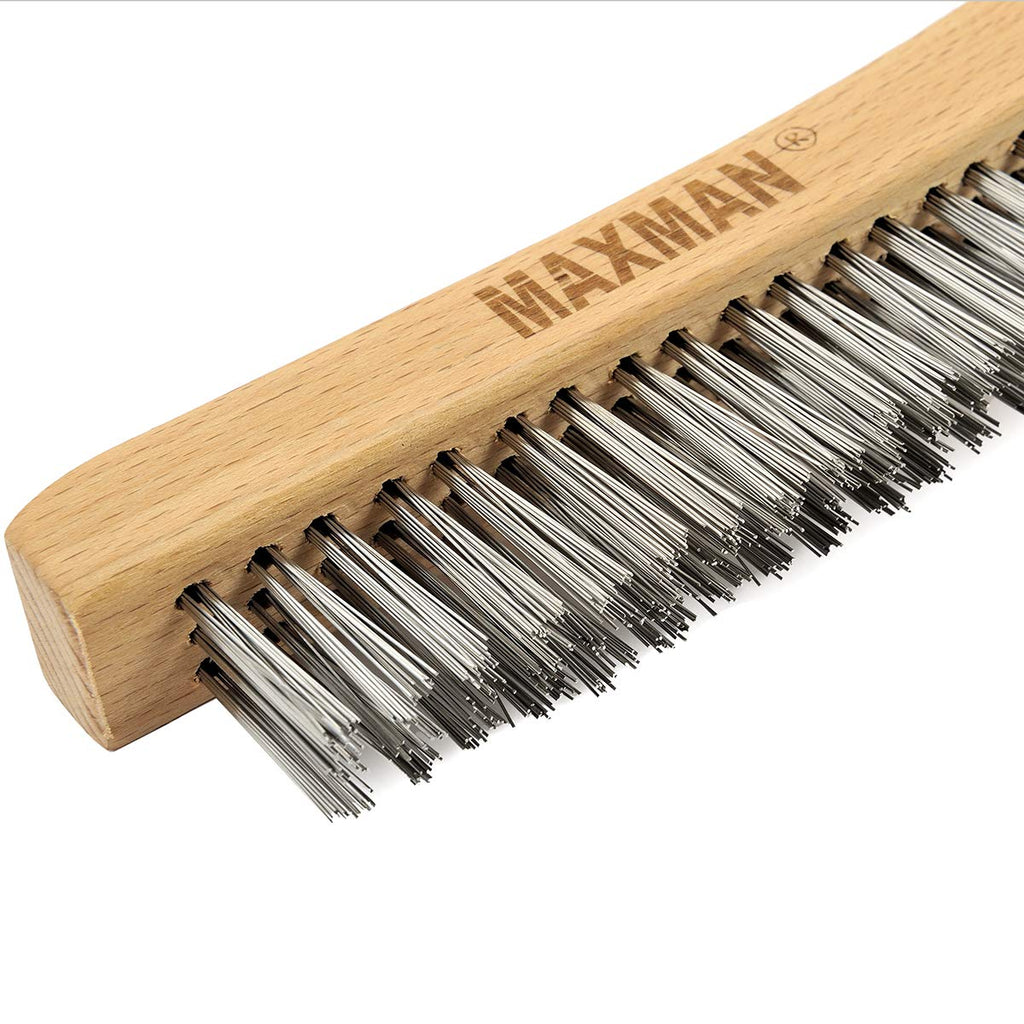 MAXMAN Wire Brush, 14" Stainless Steel Bristle, Heavy Duty Rust Remover