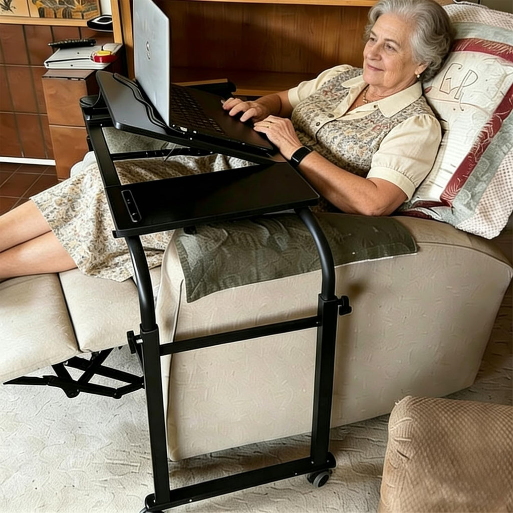 Overbed Bedside Table Over The Bed Table with Wheels Height Adjustable Medical Tilt Top Hospital Bed Table Laptop Standing Lap Desk Cart Table Stand for Bed Hospital Home Office Use Bed Trays Desk