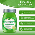Sea Moss Raw,15OZ Natural Sea Moss Gel with Irish Sea Moss-Immune and Digestive Support Vitamin Mineral Antioxidant Supplements(Green Apple)