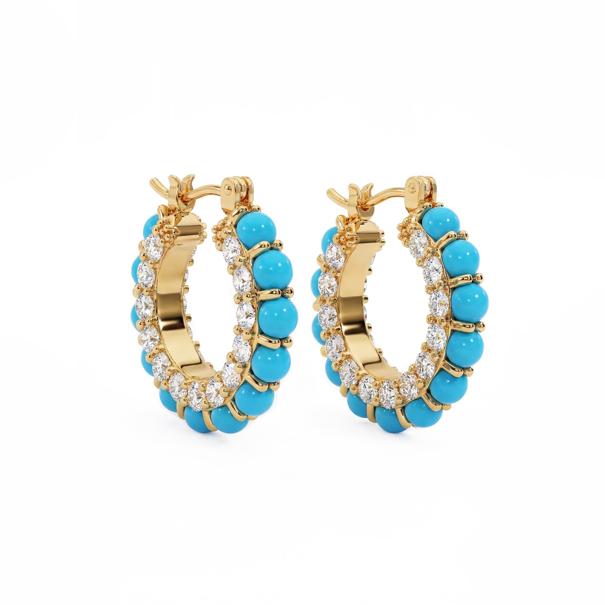 MYEARS Turquoise Hoop Earrings 14K Gold Plated Blue Beaded Cubic Zirconia Earrings Boho Summer Hypoallergenic Everyday Jewelry