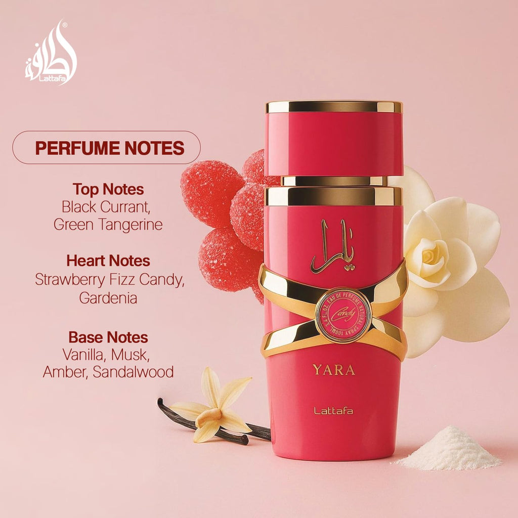 Lattafa Yara Candy - Vanilla, Fruity, Citrus, Floral - Eau de Parfum Long-Lasting Fragrance for Women, 3.40 Ounce / 100 ml
