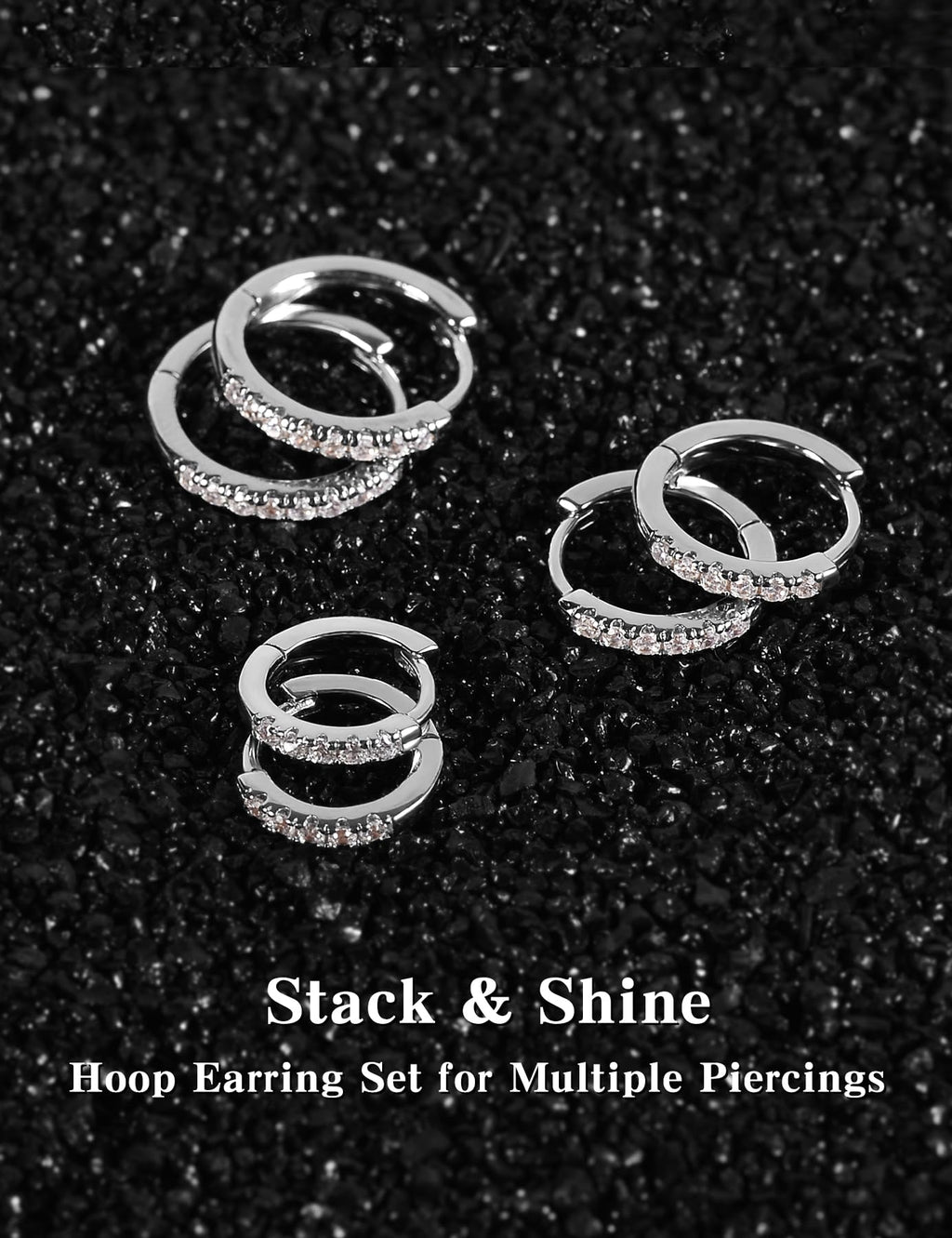 3 Pairs 925 Sterling Silver Moissanite Huggie Earrings for Women Men, Small Hoop Hypoallergenic Cartilage Earrings, Gifts Jewelry Set (18K White Gold)