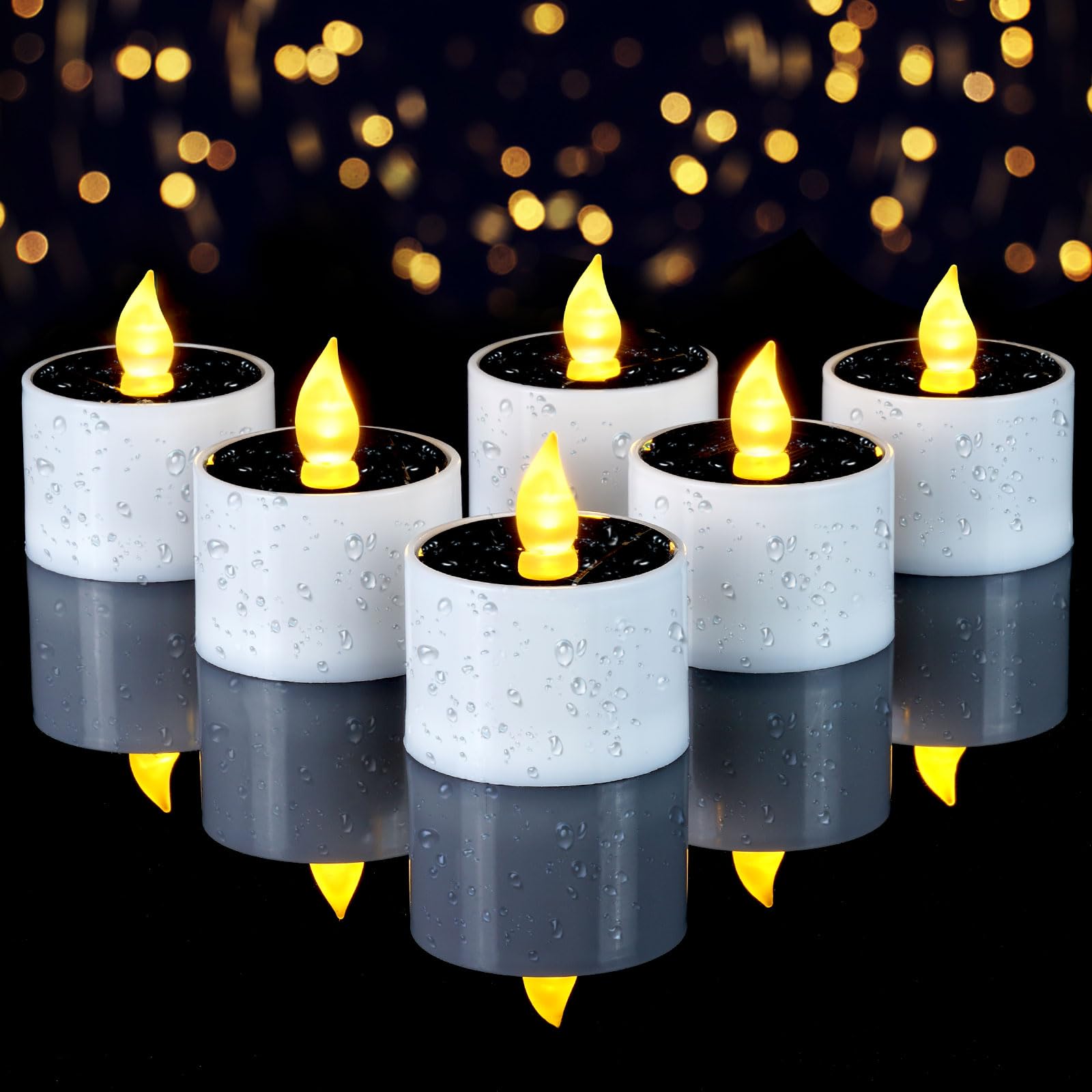 Homemory Solar Candles Outdoor Waterproof, Dusk to Dawn Outdoor Lighting, Reusable LED Tea Light Candles for Lantern Garden Camping and Home Decor, 2.3''x2'', Pack of 6