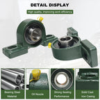 2 Pack UCP204-12 Pillow Block Mounted Ball Bearing - 3/4" Bore - Solid Cast Iron Base - Self Aligning