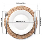6 Pack, Round Woven Placemats, Natural Water Hyacinth Wicker Place mats, Braided Straw Table Mats, Charger Plates for Dining Table, Fall, Thanksgiving, Christmas (13.8 inch)