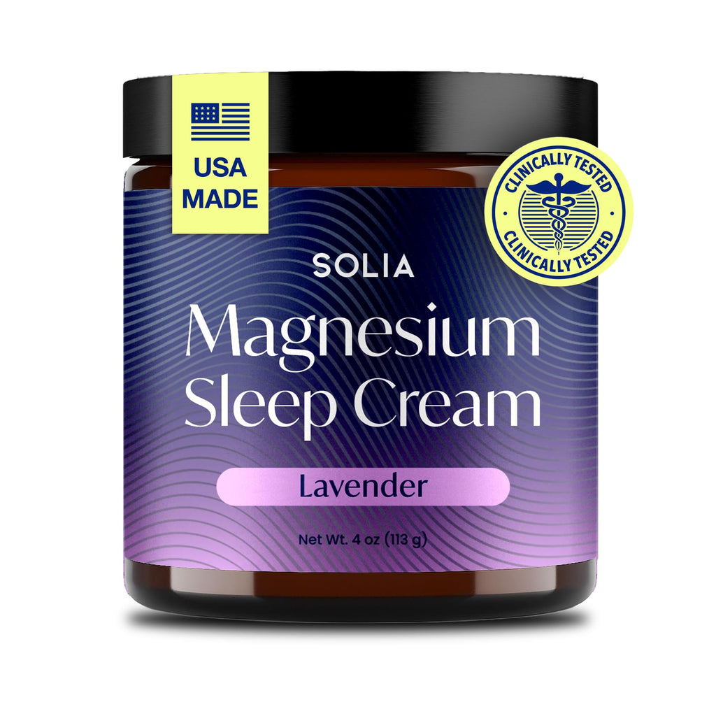 Solia Magnesium Sleep Cream, USA-Made Topical Magnesium Lotion for Sleep, Lavender Lotion for Feet Pain, Nighttime Mag Oil Body Butter, Foot Cream for Leg Cramps, Relaxing Rub for Muscle Soreness, 4oz