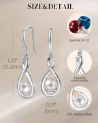FANCIME White Pearl Dangle Drop Earrings 925 Sterling Silver Dainty Infinity June Birthstone Earring Fine Jewelry Birthday Mothers Day Gifts for Mom Her Women
