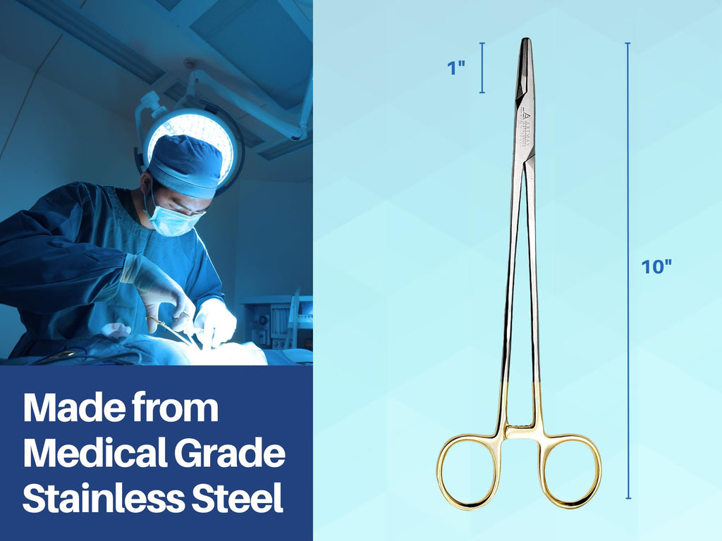 Mayo Hegar Needle Holder Surgical Needle Driver Clamp Forceps with Tungsten Carbide Inserts by ARTMAN (10 Inches)