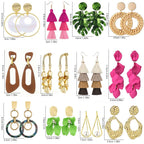 12 Pairs Acrylic Rose Petal Earrings Boho Rattan Earrings Tassel Dangle Earrings for Women Jewelry Set﻿ (Style2)