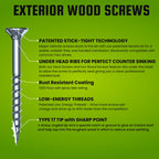 Velocity Exterior 4 Inch Wood Screws and T25 Torx Bits (Size #10) – Stick Tight Technology, Made with Carbon Steel, Includes Hexstix Bit & Storage Organizer Fence Screws for Wood (260 Pieces)