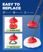 4-in-1 Mop Heads Replacements for O Cedar EasyWring 1 Tank System, Includes 1 Base | 1 Scrub Brush Head | 2 Spin Mop Heads, Full Set Mop Replace Heads for Cleaning Home, Bathroom & Kitchen