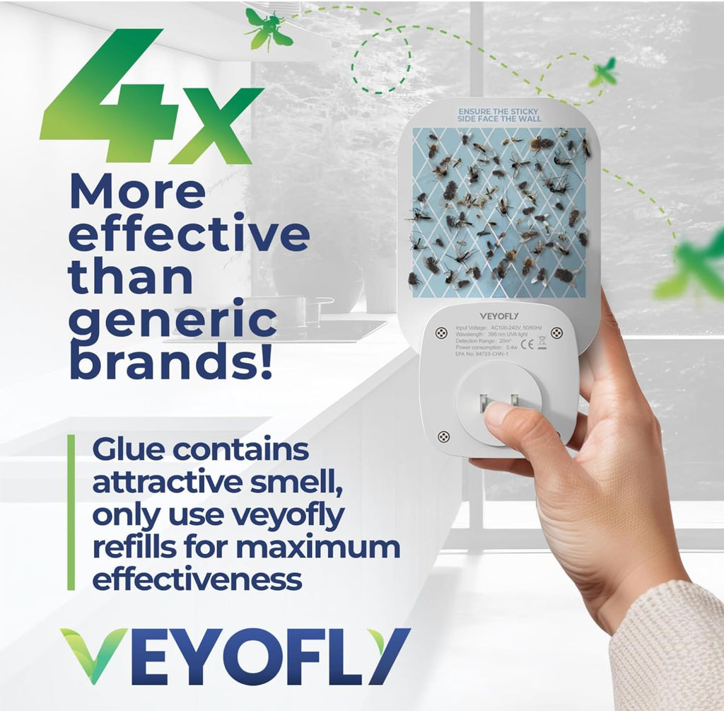 VEYOFLY Fruit Fly Traps for Indoors Official Refill, Gnat Trap Indoor Plug in, Bug Traps, Flying Insect Trap, Gnat Traps for House Indoor, Fly Trap Indoor for Home, Mosquito Catcher, Pack 10 Refills