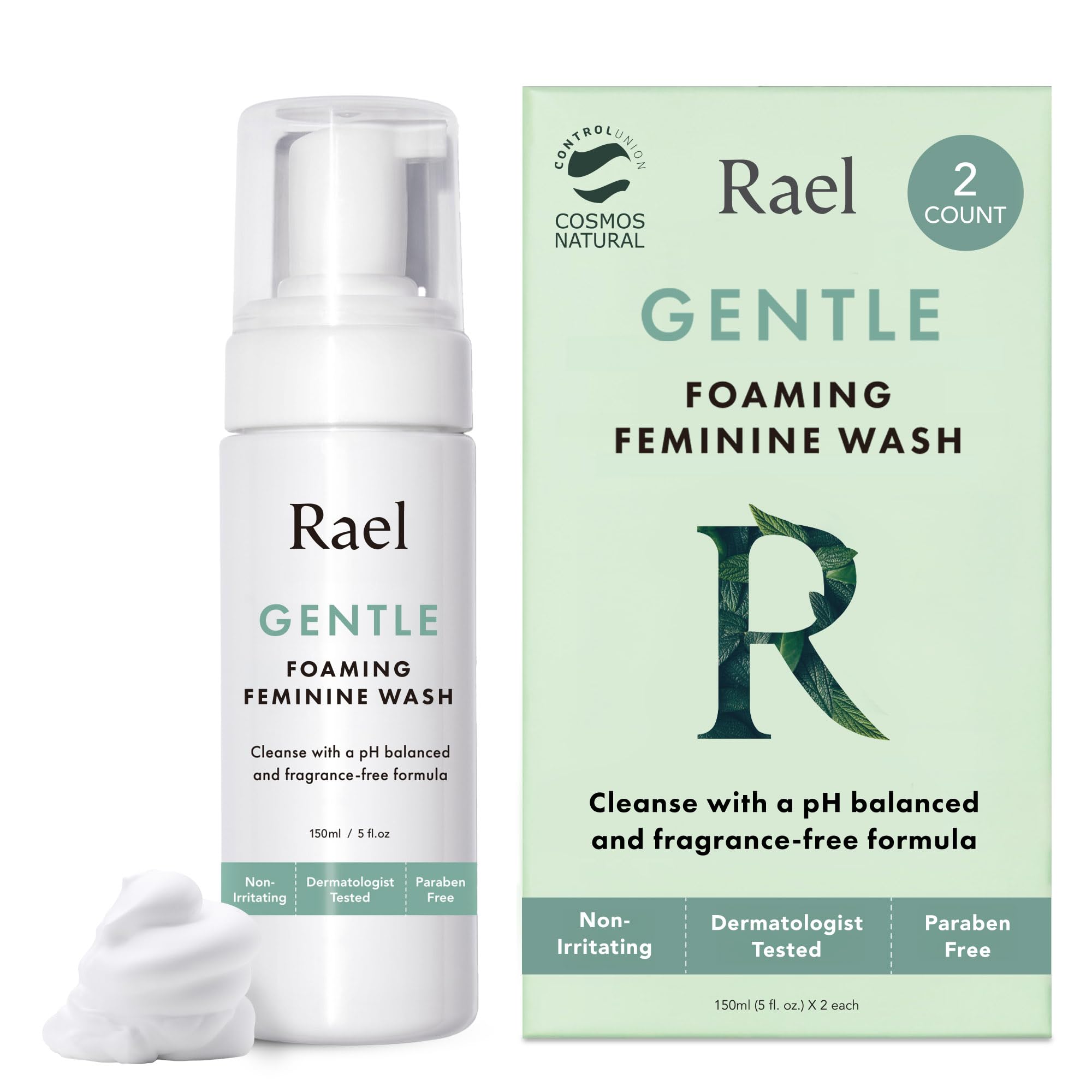 Rael Feminine Wash, Foaming Cleansing Wash - pH Balance Intimate Wash Women (5oz, 2 Pack)