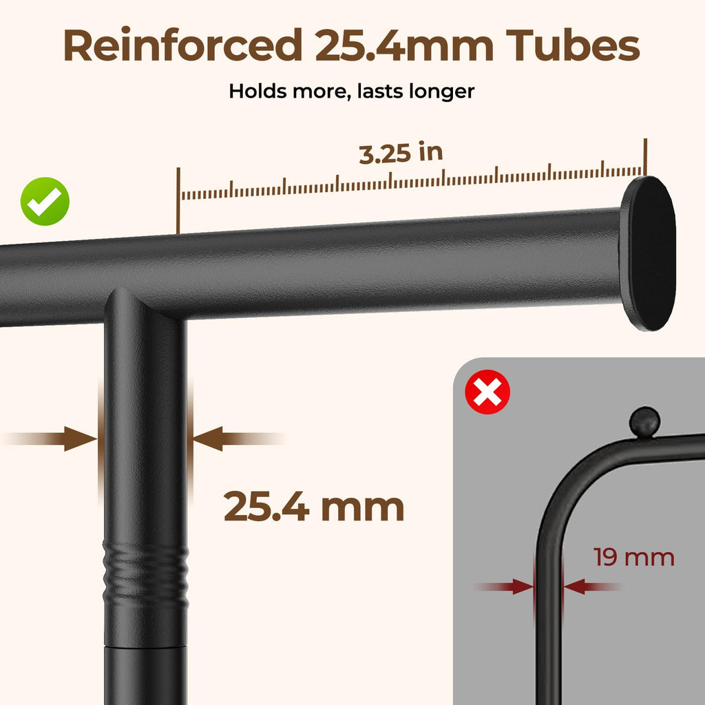 HYSEYY Clothes Rack, Clothing Rack for Hanging Clothes, Rolling Garment Rack Sturdy Coat Rack Portable Wardrobe Rack Metal Closet Rack for Bedroom Laundry Living Room, Black