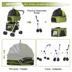 BETSOCCI Double Dog Stroller with 2 Detachable Carrier, Portable Pet Stroller for Small Dogs & Cats Folding Lightweight Puppy Travel Carriage, 4 Wheels, Olive Green