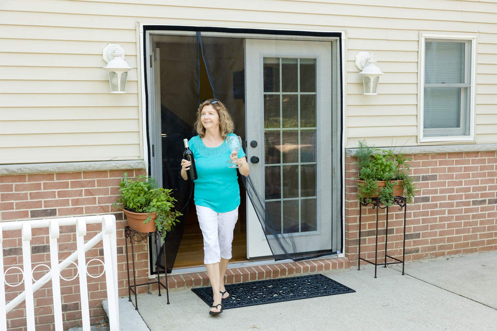 Fenestrelle Magnetic Screen Door for French & Sliding Door – Heavy Duty, Hands Free Fiberglass Mesh with Self Closing Magnetic Seal, Black Trim – Fits 70" x 80" Doors (Screen Size 72" x 82")