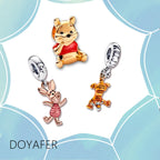 Doyafer 925 Sterling Silver Charms Iron Cool Man Golden Bear Cute Mouse Beads For Women Bracelets Necklace Gifts for Family and Friends 3 Piece/Package Tiger, bear, little pig (Charm Set- B)