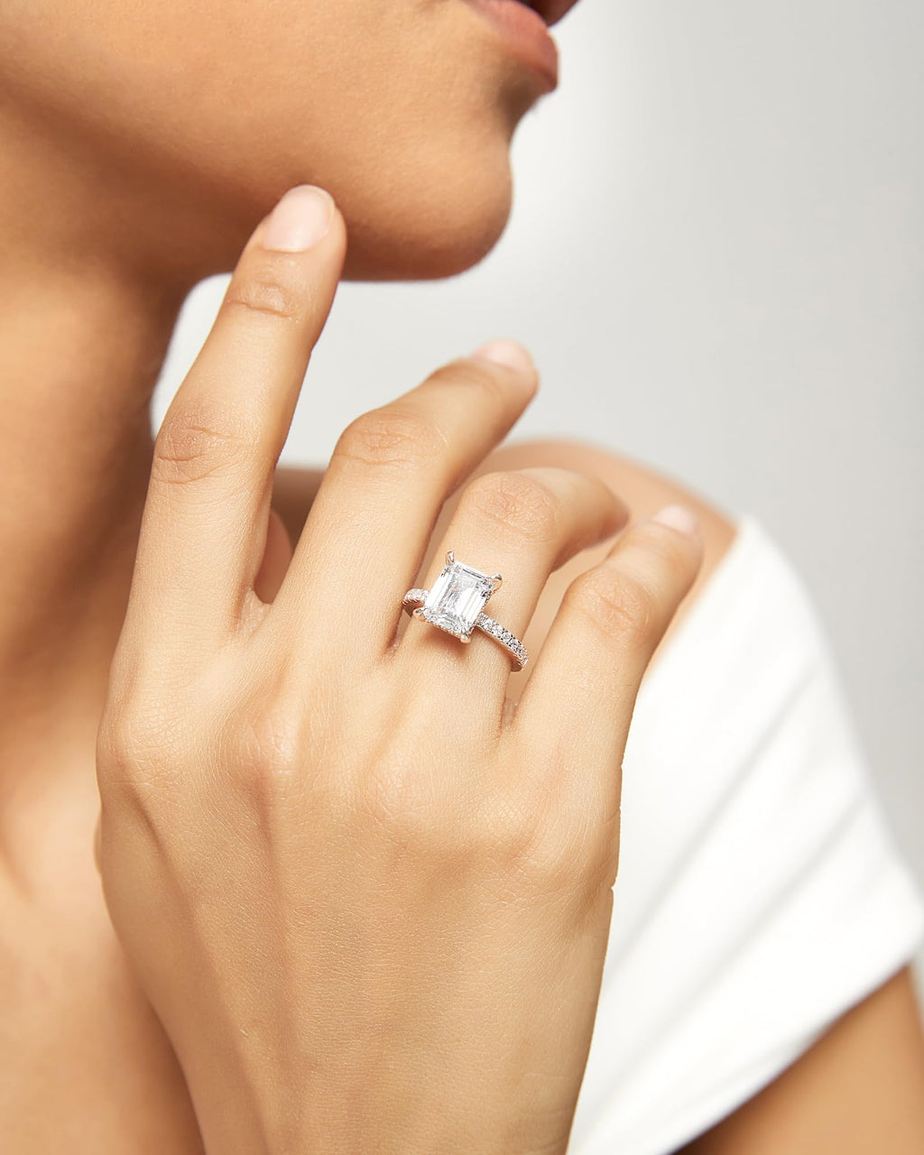 TIGRADE 3CT Engagement Ring for Women Emerald Cut Cubic Zirconia Wedding Band CZ Promise Wedding Ring Size 4-11, Silver, Size 7