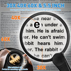 NUEYiO 5.2 Inch Large Rechargeable Magnifier with Light, 30X 40X 60X Handheld Magnifying Glass with 49 Anti-Flicker LED Light, Third Gear Dimming Strongest Lighted Magnifier for Seniors Reading Coins