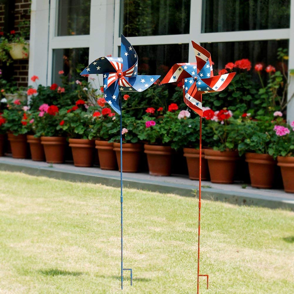 Patriotic Pinwheels 4th of July Decoration American Flag Metal Wind Spinner