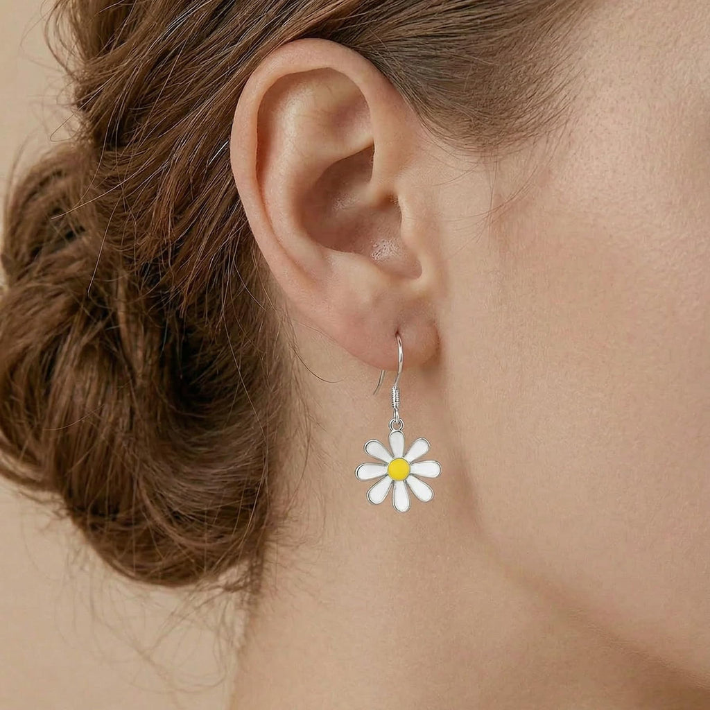 SLUYNZ 925 Sterling Silver White Flower Dangle Earrings for Women Teen Girls Daisy Flower Drop Earrings Summer Spring (A-SILVER)
